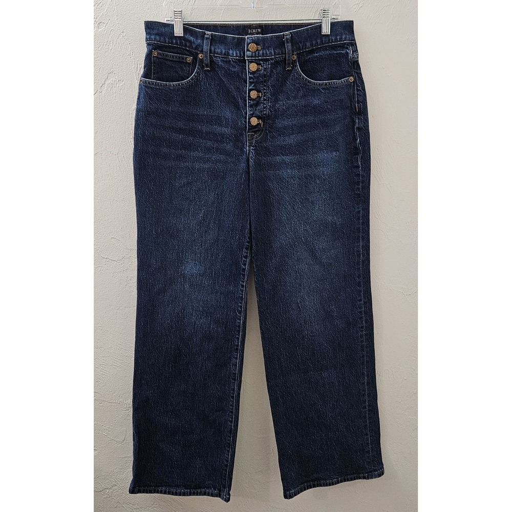 J.Crew Jeans Women's 30×29 Blue Full Length Wide-Leg Stretch‎ Exposed Buttonfly